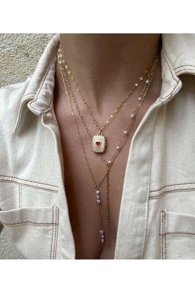 pop up store Kalpli Fotograflı Kolye (açılır-kapanır) ve İncili Çelik Kolye Set