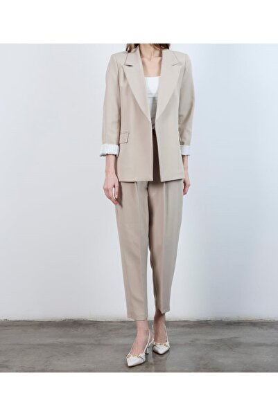 nidistore Stone Color Belted Pleated Carrot Pants