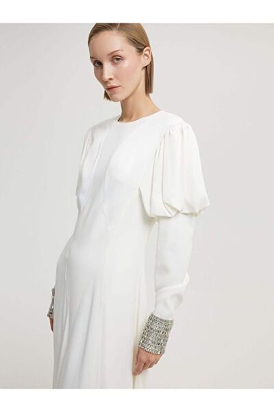 BAQA Manşet Detaylı Beyaz Elbise