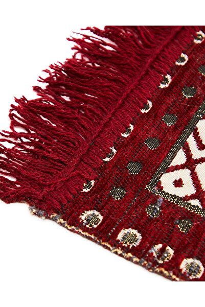 BAPS Hindu Mandir Traditional Pooja Asan Prayer Mat, Elegant Floral Design, Cotton, Maroon, 55.9 x 5