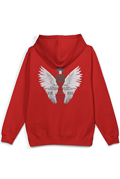 Overoz Доверие в Бога Ангелско крило Отпечатана прекалено голяма суитшърт с качулка Червена качулка H1387