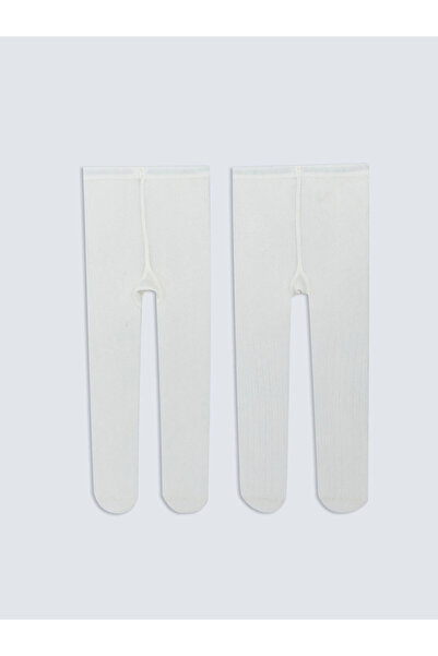 LC Waikiki LCW baby Ekru Basic Kız Bebek Külotlu Çorap 2'li