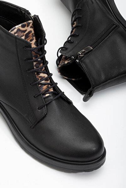 Budi 165-225 Black to Leopard Print Lace-Up Zippered Casual Women's Boots - Copy