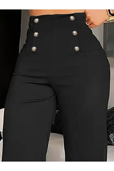 JANES Дамски панталони с висока талия, копчета отпред и широки крачоли, внесе...