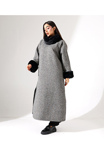 Fi'l Arz Fashion Women's Fur Detail Long Plus Size Dress