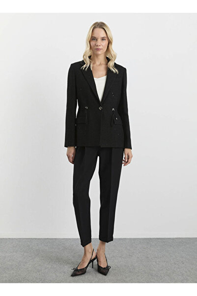 Selen Siyah Kadın Standart Pullu Ceket 25KSL1545