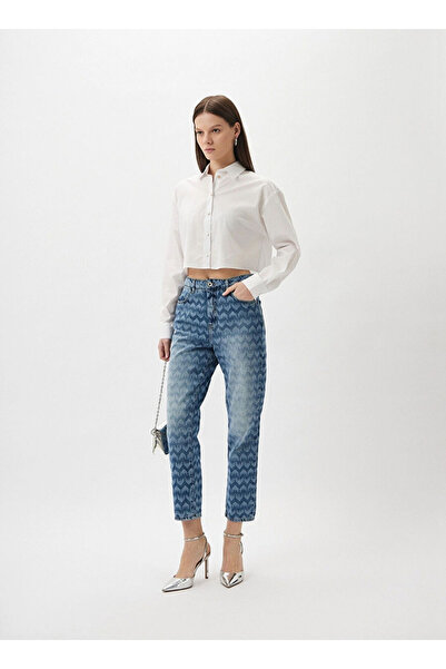 Patrizia Pepe İndigo Kadın Yüksek Bel Mom Fit Pantolon 8P0402