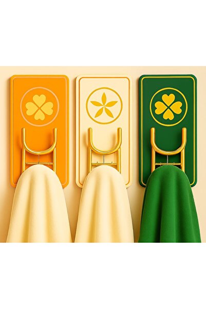 TARIK HOME Gold Renk Kendinden Yapışkanlı Çift Kancalı Askı - Güçlü Yapışkan Pratik Kullanım 1 Adet