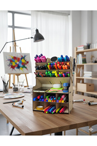 Simux منظم خشبي لسطح المكتب من Linea مكون من 15 قسمًا - حامل أقلام - منظم متع...