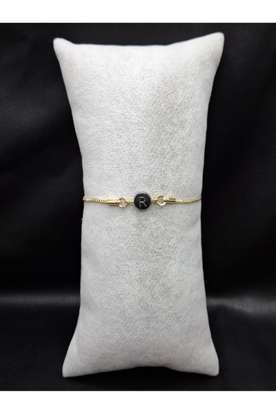 Han Ticarethane Gold Color Hematite Stone Letter R Bracelet