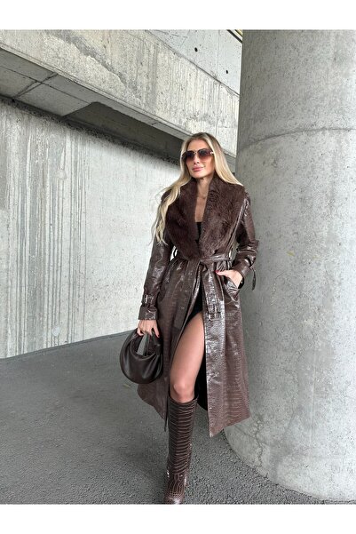 ByRanaBuyuk Acı Kahve Uzun Kroko Kaban