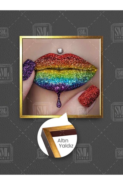 SML TABLO Ruj cu sclipici colorat, luciu sexy pentru buze, lac de unghii cu sclipici, decor pentru salon de frumusețe, pictură pe pânză pătrată înrămată