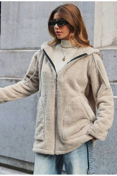MILANOFOX Γυναικείο φούτερ με κουκούλα με φερμουάρ και διπλές τσέπες Oversize Stone Plush