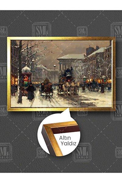 SML TABLO Pariste Kış Rue Royale Caddesi Londra Huzur Nostaljik Kış Çerçeveli...