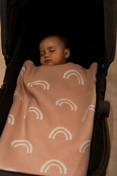 Sebir Moda بطانية أطفال تريكو منقوشة بألوان قوس قزح مقاس 90x90 سم