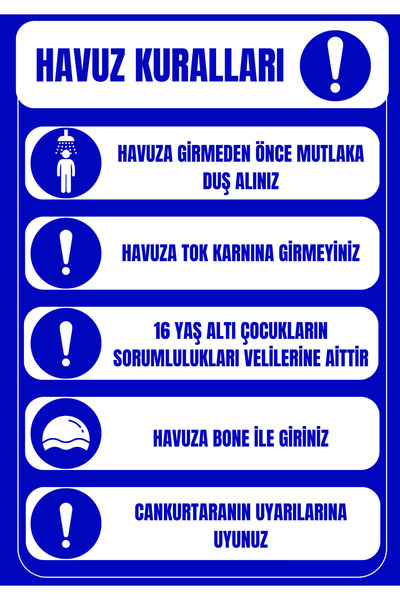 KanvasSepeti Havuz Kuralları 4 Uyarı Folyo Etiket Baskı Sticker
