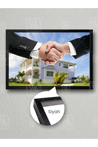 SML TABLO Emlakçı Satış Kiralama Emlak Ofisi Real Estate Bina İnşaat Çerçeveli Yatay Kanvas Tablo