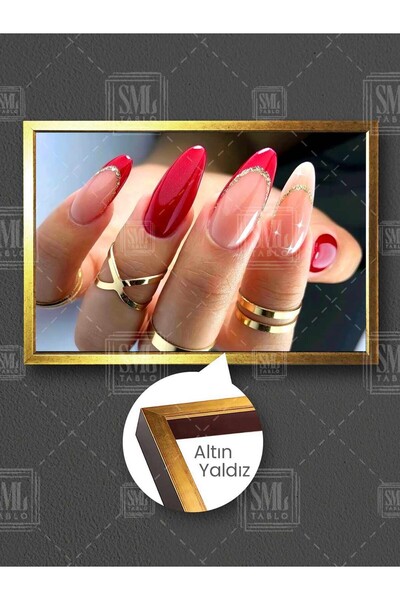 SML TABLO Kırmızı Balerin Oje Altın Yüzük Nail Artist Tırnak Artisti Dekor Çe...