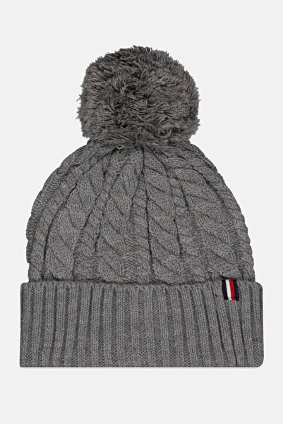 Tommy Hilfiger Women Brand Logo Pom Cuff Cap, Grey