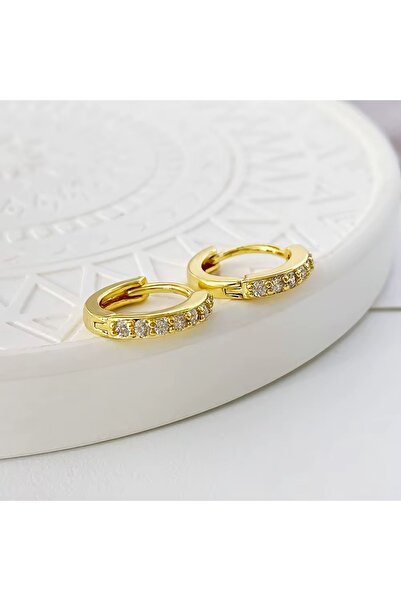 SO GOOD 10 mm taşlı halka küpe altın rengi tragus helix piercing kıkırdak küpesi