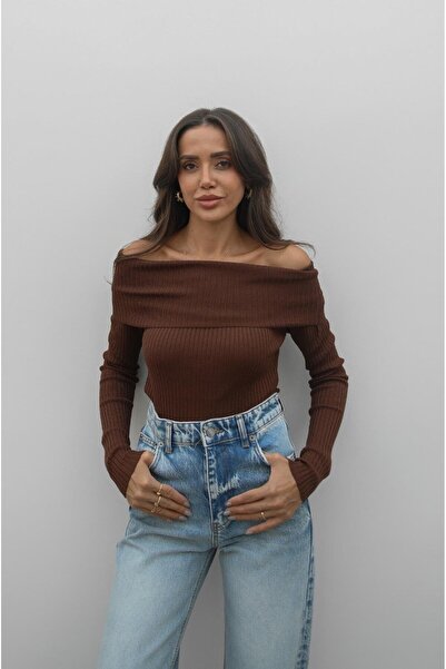 Havoş Kahverengi Madonna Yaka Fitilli Triko