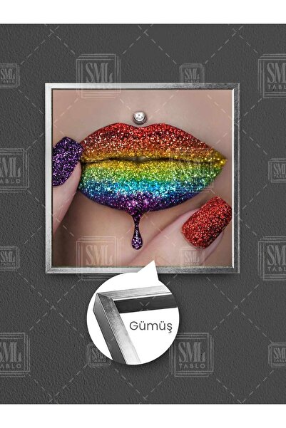 SML TABLO Renkli Simli Ruj Pırıltılı Sexy Dudak Simli Oje Güzellik Salonu Dek...