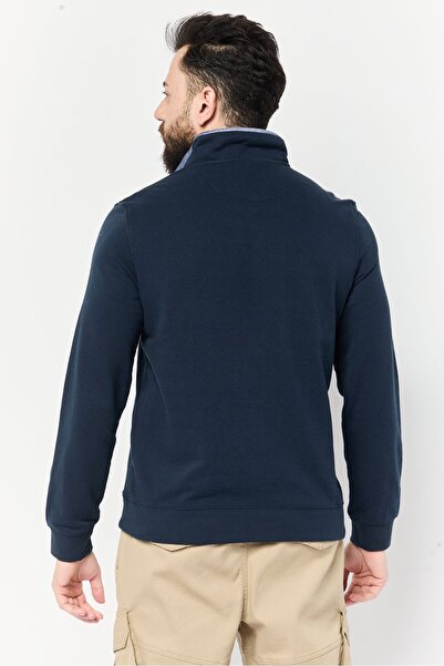 Perry Ellis Men High Neck Embroidered Logo Long Sleeves Sweatshirt, Navy