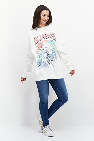 BİLLABONG Women Crew Neck Long Sleeve Printed Sweatshirt, Off White