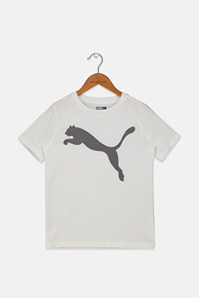 Puma Kid Boys Short Sleeve Crew Neck T-shirt, White and Grey