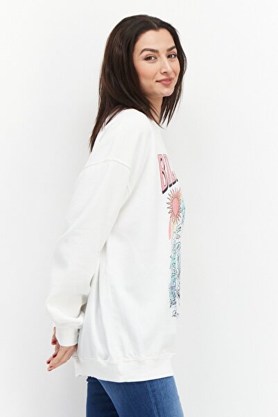 BİLLABONG Women Crew Neck Long Sleeve Printed Sweatshirt, Off White