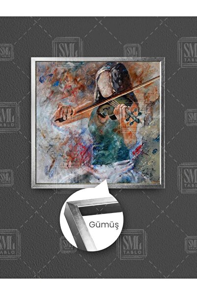 SML TABLO Femeie care cântă la vioară, artă abstractă, artă stradală, decor muzical, pictură pătrată pe pânză înrămată