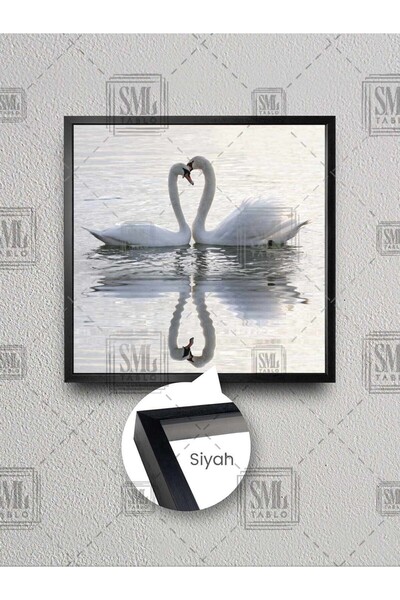 SML TABLO Лебедова двойка Любов Мир Гледка към езерото Любов Пейзаж Картина върху платно с рамка