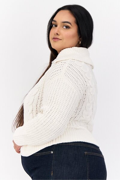 PİNK ROSE Women Turtle Neck Knitted Sweater, White