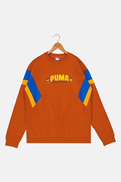 Puma Kids Boy Relaxed Fit Brand Logo Long Sleeves Outdoor Sweatshirt, Rust