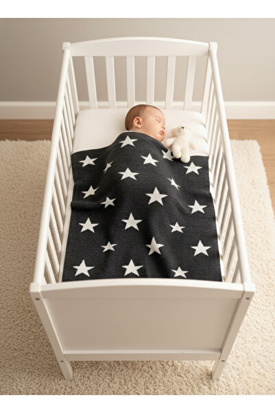 Sebir Moda بطانية أطفال تريكو منقوشة بنجمة 90x90 سم