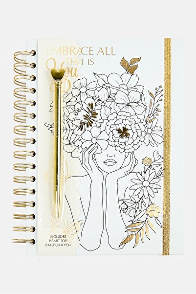 Votum Ring Binding Notebook Included Heart Top Ballpoint Pen, Gold/White