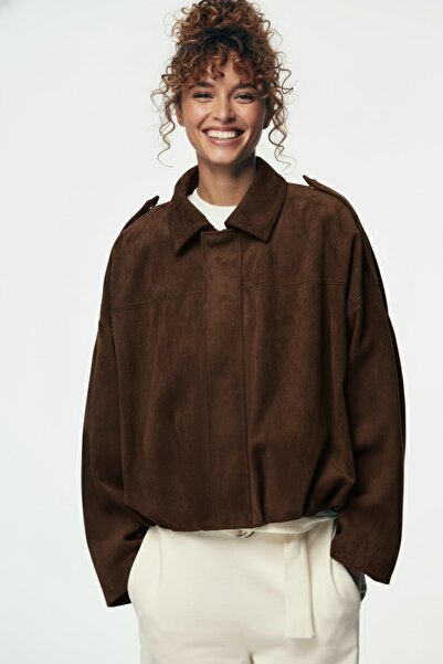 MEECY Дамско бомбър яке от велур с голям размер