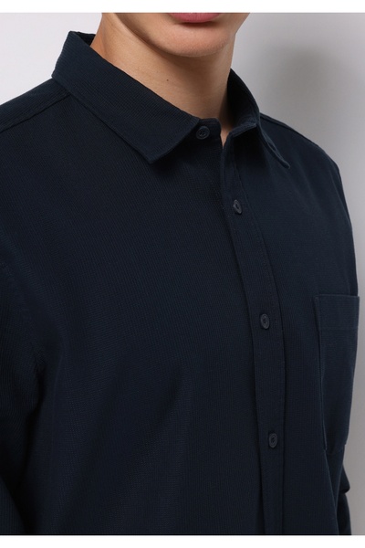 Colin's Slim Fit Shirt Neck Ekoseli Erkek Lacivert Uzun Kol Gömlek