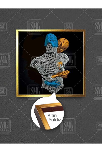 SML TABLO Žuta i tamnoplava metalna obložena slika na platnu u kvadratnom okv...