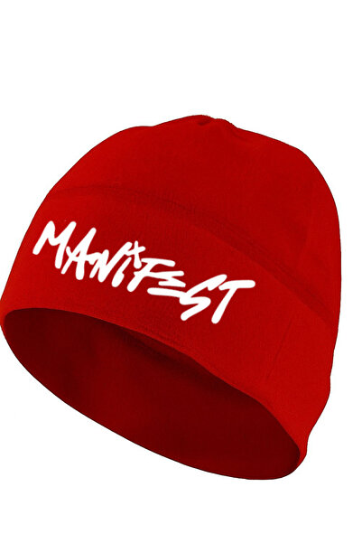 lovver Manifest grup manifest yazılı kırmızı polar kışlık bere