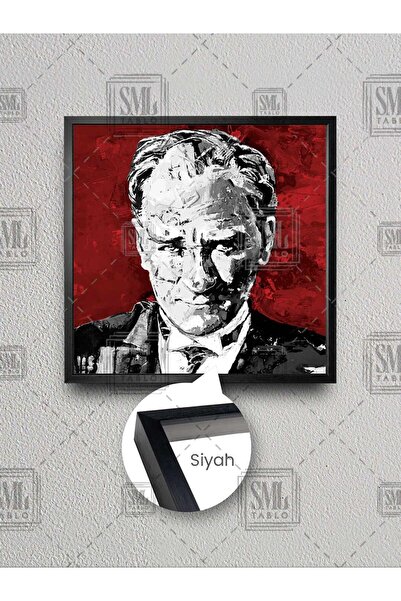SML TABLO Mustafa Kemal Ataturk Karimzatik Portret Crveno Crno Uramljeni Kvad...