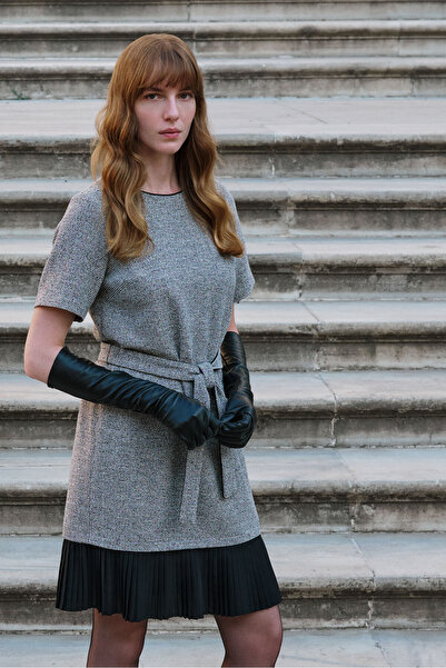 Naramaxx 1312-2 ELBİSE SİYAH BEYAZ DESENLİ