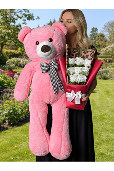 Linalux Gifts Sevgiliye Cicek Hediye - 90cm Pembe Ayıcık ve Beyaz Gül Buketi ...