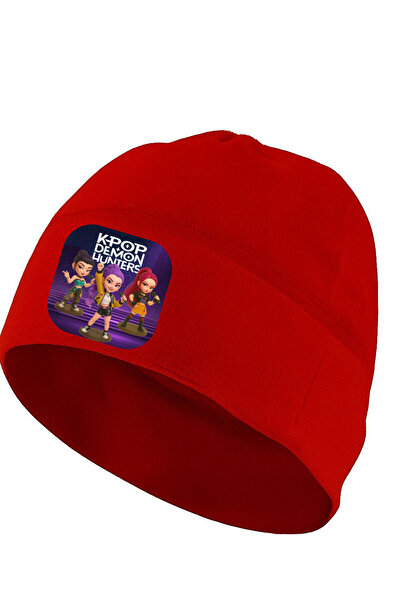 lovver Beretă din lână roșie cu imprimeu de iarnă, cu design Kpop