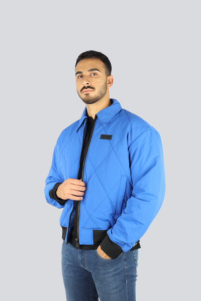 Versace Erkek Gömlek Yaka Uzun Kol Fermuar Kapama Cep Detay Mavi Ceket 79GAS420CQ12D-289