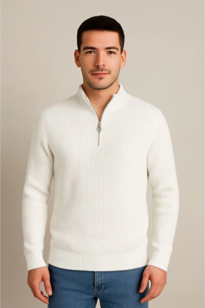 JANES Men's Half-Zip Knit Sweater – Thessaloniki Knitwear, Stand Collar, Cotton Woven, Regular Fit Long Sleeve