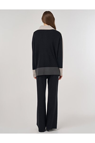 Kayra Wide Collar Knitwear Set Black