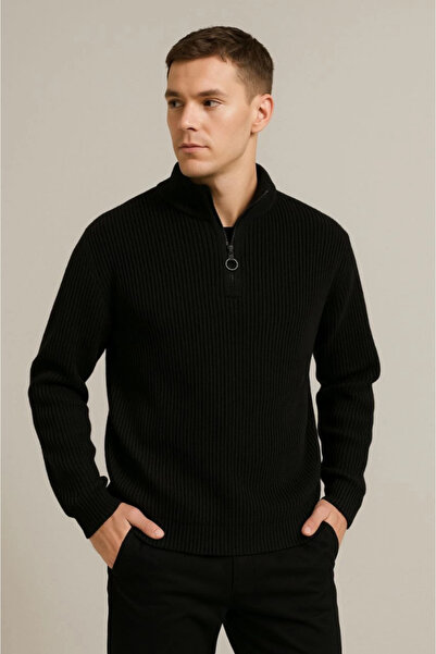 Giyimodam Men's Half-Zip Knit Sweater – Thessaloniki Knit, Stand-Up Collar, C...