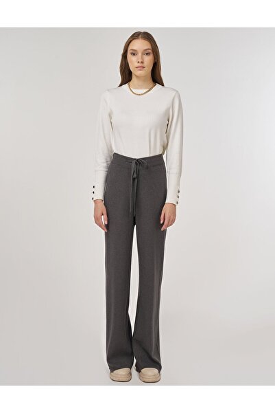 Kayra Bağcık Detaylı Triko Pantolon Antrasit