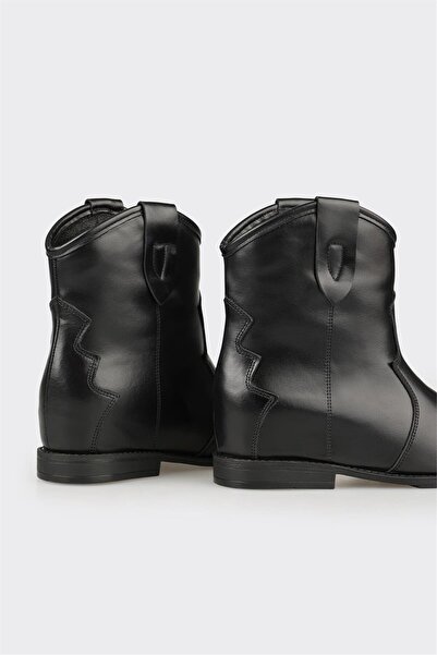 Elle Shoes Siyah Deri Kadın Western Bot